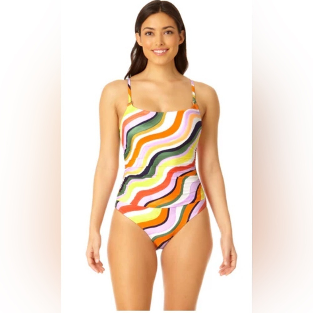 Anne Cole Womens Shirred Maillot One Piece Swimsuit Multi Size 16W